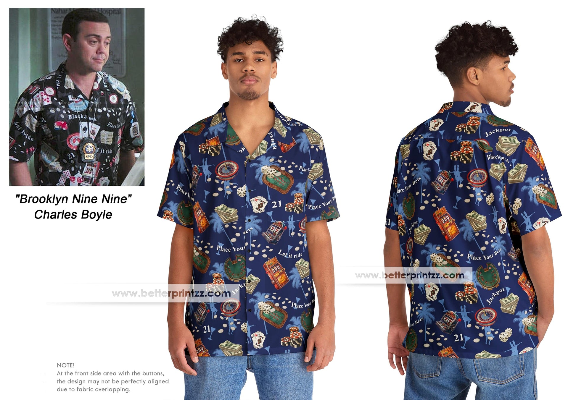 Printify All Over Prints S / Blue Brooklyn 99 Boyle Hawaiian Shirt – Blue Casino Print Vegas Costume Shirt